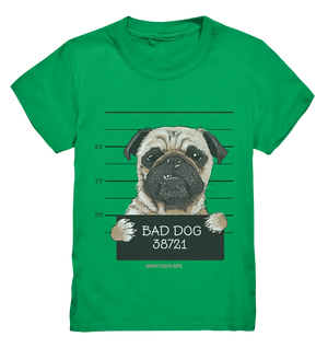 BAD DOG – Humorvolles Mugshot - Design mit Pug - Kids Premium Shirt - Bright Lights Arts