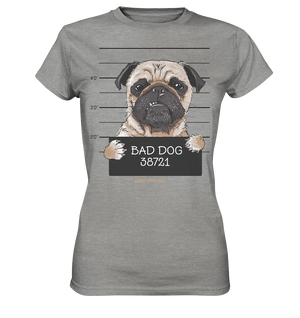BAD DOG – Humorvolles Mugshot - Design mit Pug - Ladies Premium Shirt - Bright Lights Arts
