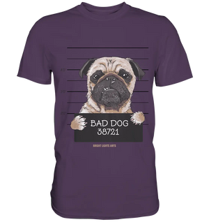 BAD DOG – Humorvolles Mugshot - Design mit Pug - Premium Shirt - Bright Lights Arts