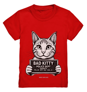 Bad Kitty – Lustiges Katzen Mugshot Shirt im Comic-Stil - Kids Premium Shirt Bright Lights Arts