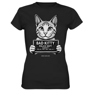 Bad Kitty – Lustiges Katzen Mugshot Shirt im Comic-Stil - Ladies Premium Shirt Bright Lights Arts