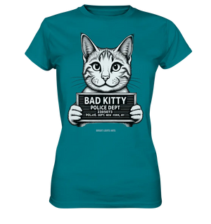 Bad Kitty – Lustiges Katzen Mugshot Shirt im Comic-Stil - Ladies Premium Shirt Bright Lights Arts