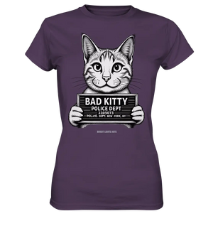 Bad Kitty – Lustiges Katzen Mugshot Shirt im Comic-Stil - Ladies Premium Shirt Bright Lights Arts