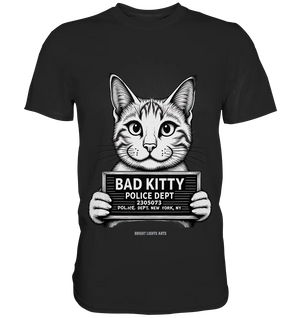 Bad Kitty – Lustiges Katzen Mugshot Shirt im Comic-Stil - Premium Shirt Bright Lights Arts