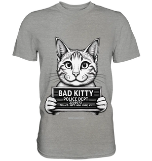 Bad Kitty – Lustiges Katzen Mugshot Shirt im Comic-Stil - Premium Shirt Bright Lights Arts