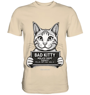 Bad Kitty – Lustiges Katzen Mugshot Shirt im Comic-Stil - Premium Shirt Bright Lights Arts