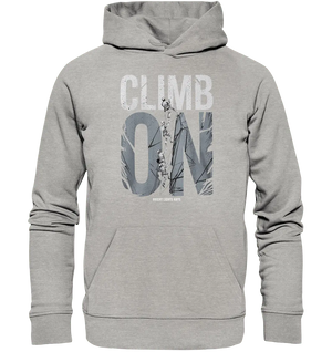 CLIMB ON – Abenteuerliches Kletter - Design mit Teamgeist - Organic Hoodie - Bright Lights Arts