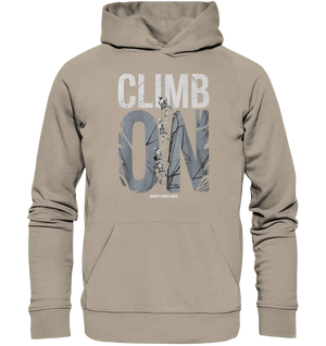 CLIMB ON – Abenteuerliches Kletter - Design mit Teamgeist - Organic Hoodie - Bright Lights Arts