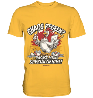 Chaos regeln? Das ist mein Spezialgebiet! – Humorvolles Huhn-Design - Premium Shirt Bright Lights Arts