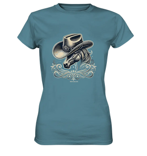Cowboy Spirit – Detailreiches Western-Design mit Pferdekopf - Ladies Premium Shirt Bright Lights Arts