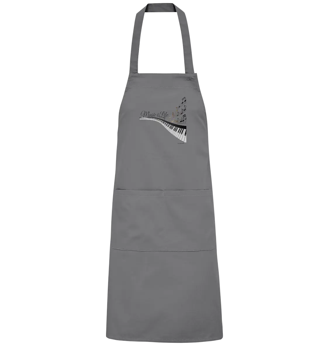 Elegantes Klavier mit Musiknoten in goldbraunen Tönen - Organic Grillschürze Bright Lights Arts