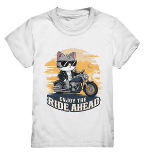 Enjoy the Ride Ahead - Katze auf Motorrad ins Abenteuer - Kids Premium Shirt Bright Lights Arts