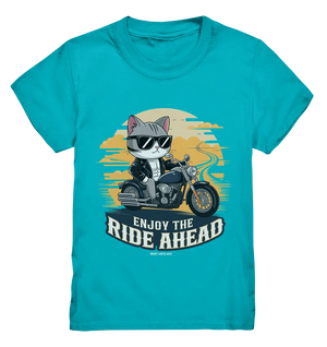 Enjoy the Ride Ahead - Katze auf Motorrad ins Abenteuer - Kids Premium Shirt Bright Lights Arts