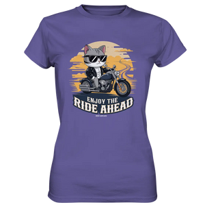 Enjoy the Ride Ahead - Katze auf Motorrad ins Abenteuer - Ladies Premium Shirt Bright Lights Arts