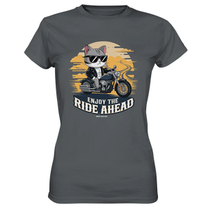 Enjoy the Ride Ahead - Katze auf Motorrad ins Abenteuer - Ladies Premium Shirt Bright Lights Arts