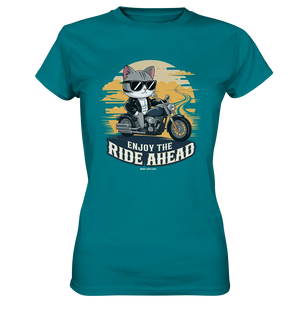 Enjoy the Ride Ahead - Katze auf Motorrad ins Abenteuer - Ladies Premium Shirt Bright Lights Arts