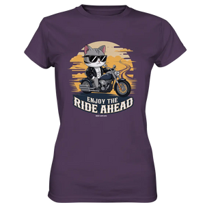 Enjoy the Ride Ahead - Katze auf Motorrad ins Abenteuer - Ladies Premium Shirt Bright Lights Arts