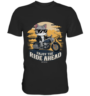 Enjoy the Ride Ahead - Katze auf Motorrad ins Abenteuer - Premium Shirt Bright Lights Arts
