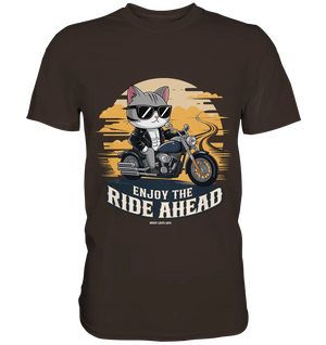 Enjoy the Ride Ahead - Katze auf Motorrad ins Abenteuer - Premium Shirt Bright Lights Arts