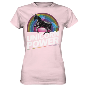 Fabelhaftes Einhorn mit Regenbogen Mähne Stilvolles geometrisches Design - Ladies Premium Shirt Bright Lights Arts