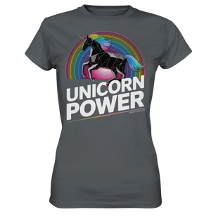 Fabelhaftes Einhorn mit Regenbogen Mähne Stilvolles geometrisches Design - Ladies Premium Shirt Bright Lights Arts