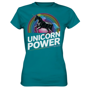 Fabelhaftes Einhorn mit Regenbogen Mähne Stilvolles geometrisches Design - Ladies Premium Shirt Bright Lights Arts