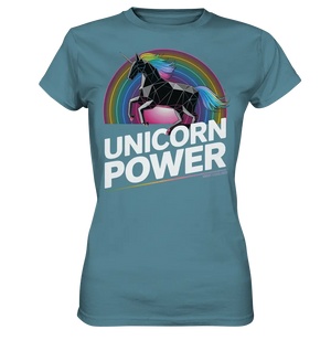 Fabelhaftes Einhorn mit Regenbogen Mähne Stilvolles geometrisches Design - Ladies Premium Shirt Bright Lights Arts