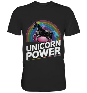 Fabelhaftes Einhorn mit Regenbogen Mähne Stilvolles geometrisches Design - Premium Shirt Bright Lights Arts