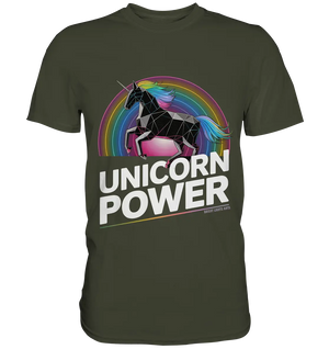 Fabelhaftes Einhorn mit Regenbogen Mähne Stilvolles geometrisches Design - Premium Shirt Bright Lights Arts