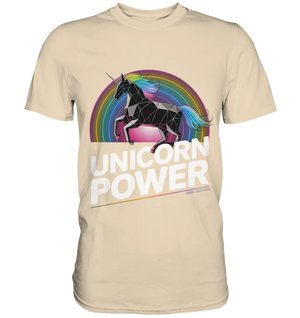 Fabelhaftes Einhorn mit Regenbogen Mähne Stilvolles geometrisches Design - Premium Shirt Bright Lights Arts