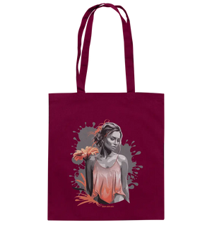 Farbige Eleganz – Stilvolle Frau mit Blume und lebhaften Farben - Baumwolltasche Bright Lights Arts