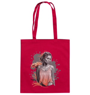 Farbige Eleganz – Stilvolle Frau mit Blume und lebhaften Farben - Baumwolltasche Bright Lights Arts