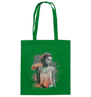 Farbige Eleganz – Stilvolle Frau mit Blume und lebhaften Farben - Baumwolltasche Bright Lights Arts
