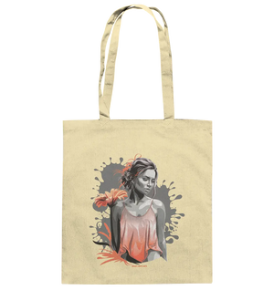 Farbige Eleganz – Stilvolle Frau mit Blume und lebhaften Farben - Baumwolltasche Bright Lights Arts