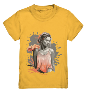 Farbige Eleganz – Stilvolle Frau mit Blume und lebhaften Farben - Kids Premium Shirt Bright Lights Arts