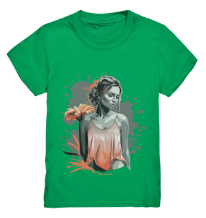 Farbige Eleganz – Stilvolle Frau mit Blume und lebhaften Farben - Kids Premium Shirt Bright Lights Arts