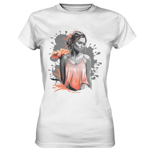 Farbige Eleganz – Stilvolle Frau mit Blume und lebhaften Farben - Ladies Premium Shirt Bright Lights Arts
