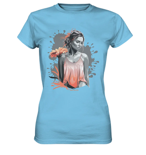 Farbige Eleganz – Stilvolle Frau mit Blume und lebhaften Farben - Ladies Premium Shirt Bright Lights Arts