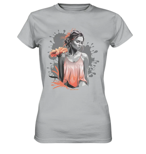 Farbige Eleganz – Stilvolle Frau mit Blume und lebhaften Farben - Ladies Premium Shirt Bright Lights Arts