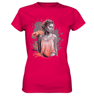 Farbige Eleganz – Stilvolle Frau mit Blume und lebhaften Farben - Ladies Premium Shirt Bright Lights Arts