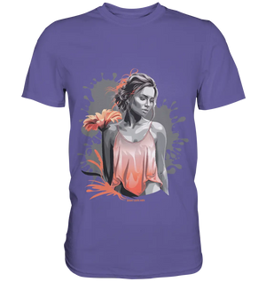 Farbige Eleganz – Stilvolle Frau mit Blume und lebhaften Farben - Premium Shirt Bright Lights Arts