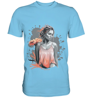 Farbige Eleganz – Stilvolle Frau mit Blume und lebhaften Farben - Premium Shirt Bright Lights Arts