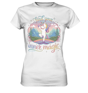 Find Your Inner Magic – Yoga-Einhorn auf dem Regenbogen - Ladies Premium Shirt Bright Lights Arts