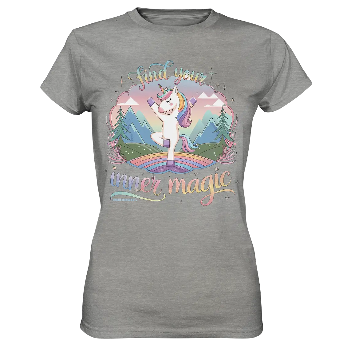 Find Your Inner Magic – Yoga-Einhorn auf dem Regenbogen - Ladies Premium Shirt Bright Lights Arts