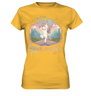 Find Your Inner Magic – Yoga-Einhorn auf dem Regenbogen - Ladies Premium Shirt Bright Lights Arts