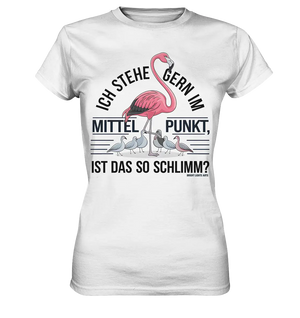 Flamingo im Mittelpunkt – Symbiose im Comic-Stil - Ladies Premium Shirt Bright Lights Arts