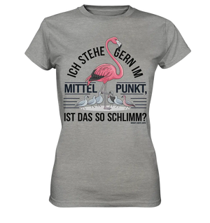 Flamingo im Mittelpunkt – Symbiose im Comic-Stil - Ladies Premium Shirt Bright Lights Arts