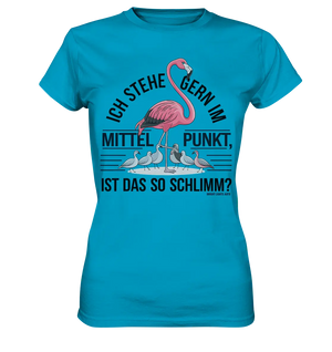 Flamingo im Mittelpunkt – Symbiose im Comic-Stil - Ladies Premium Shirt Bright Lights Arts