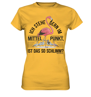 Flamingo im Mittelpunkt – Symbiose im Comic-Stil - Ladies Premium Shirt Bright Lights Arts