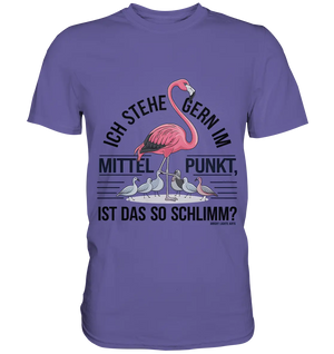 Flamingo im Mittelpunkt – Symbiose im Comic-Stil - Premium Shirt Bright Lights Arts